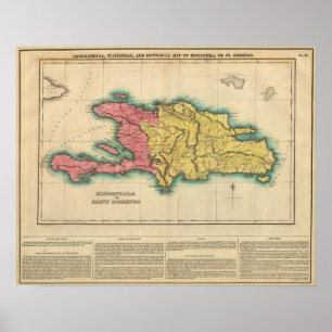 Kaart van hispaniola of sint-Domingo Poster