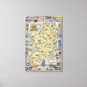 Kaart van historisch Ierland Canvas Afdruk