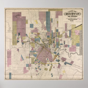 kaart van Houston Texas (1895) Poster