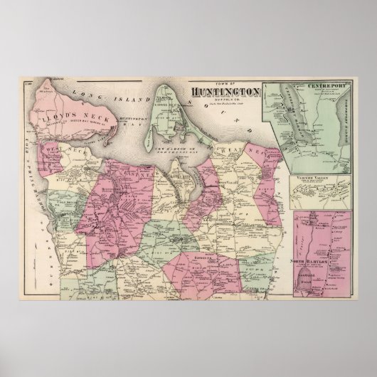  kaart van Huntington NY (1873) Poster (Voorkant)