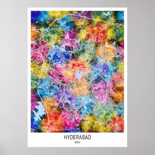 Kaart van Hyderabad India Poster