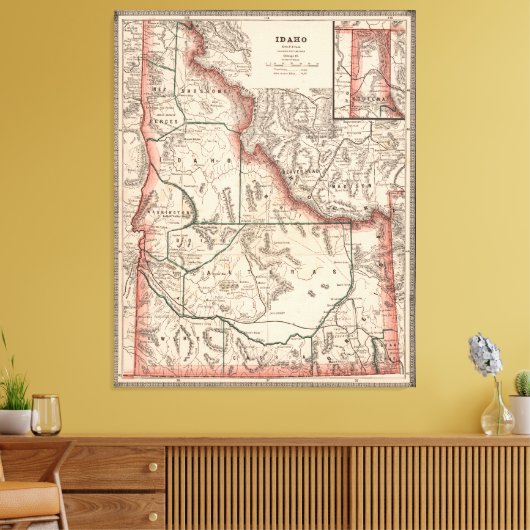 kaart van Idaho (1883) Canvas Afdruk (Insitu (Woonkamer))