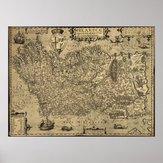 kaart van Ierland (1606) Poster (Voorkant)