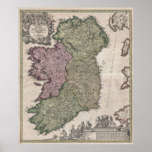 kaart van Ierland (1716) Poster