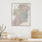kaart van Ierland (1850) Poster (Keuken)