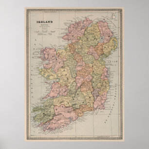 kaart van Ierland (1883) Poster