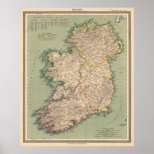  kaart van Ierland (1888) Poster (Voorkant)