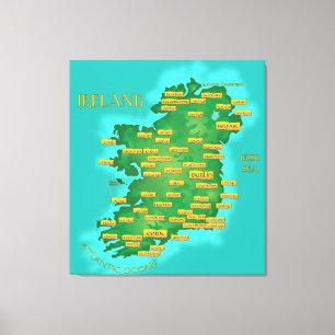 Kaart van Ierland Canvas Afdruk