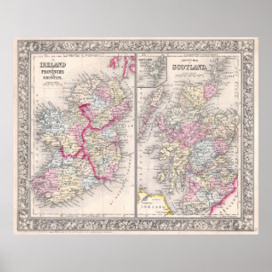 kaart van Ierland en Schotland (1864) Poster
