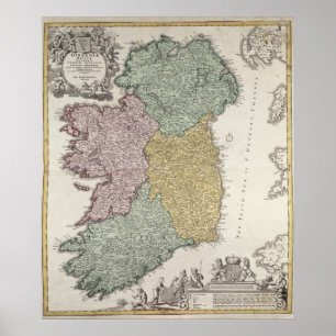 Kaart van Ierland met de provincies Ulster Poster