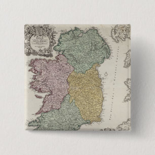 Kaart van Ierland met de provincies Ulster Vierkante Button 5,1 Cm
