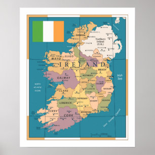  kaart van Ierland Poster