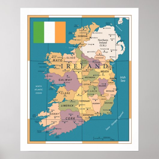  kaart van Ierland Poster (Voorkant)