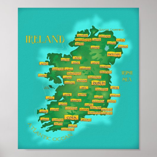 Kaart van Ierland Poster (Voorkant)