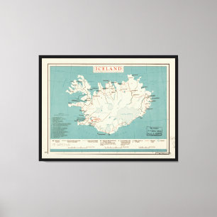 Kaart van IJsland (circa 1959) Canvas Afdruk