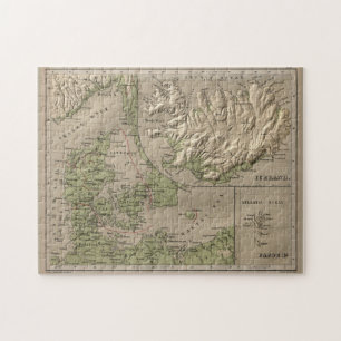 kaart van IJsland en Denemarken (1880) Legpuzzel