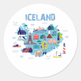 Kaart van IJsland Ronde Sticker