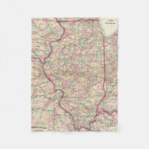  kaart van Illinois (1874) Fleece Deken