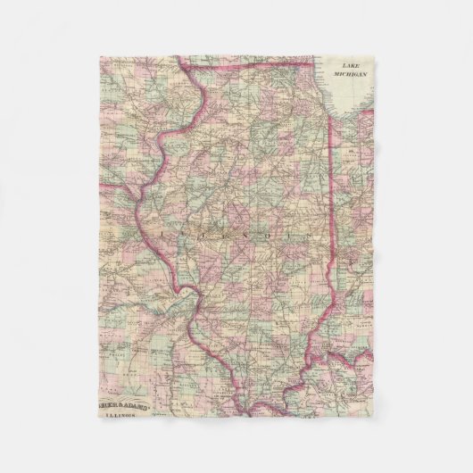 kaart van Illinois (1874) Fleece Deken (Voorkant)