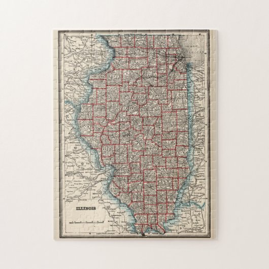  kaart van Illinois (1893) Legpuzzel (Verticaal)