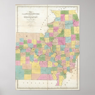 Kaart van Illinois & Missouri Poster