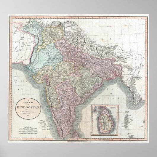  kaart van India (1806) Poster (Voorkant)