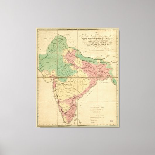 Kaart van India (1818) Canvas Afdruk (Voorkant)