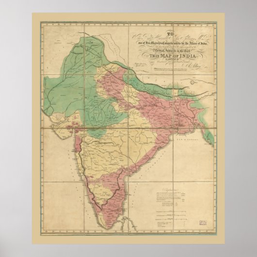 Kaart van India (1818) Poster (Voorkant)
