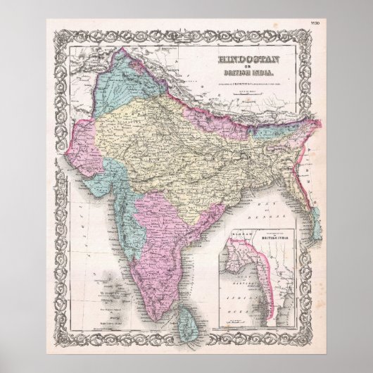 kaart van India (1855) Poster (Voorkant)