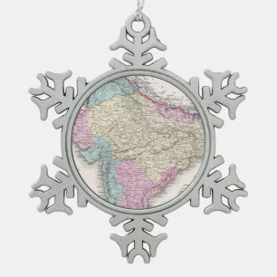  kaart van India (1855) Tin Sneeuwvlok Ornament