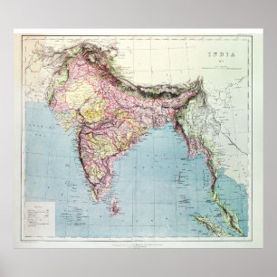 kaart van India 1877 Poster