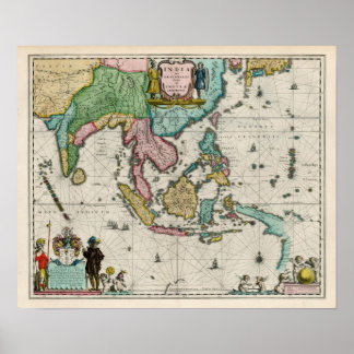 Kaart van India en Verre Oosten, 1642 Map Poster