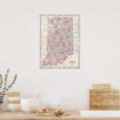  kaart van Indiana (1864) Poster (Keuken)