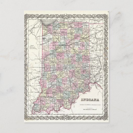 Kaart van Indiana. Joseph Hutchins Colton (Voorkant)