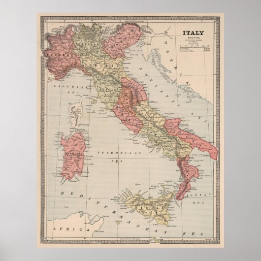 kaart van Italië (1883) Poster (Voorkant)