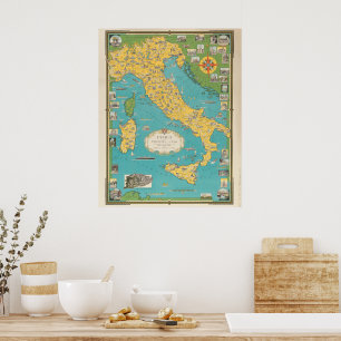 Kaart van Italië met Vaticaanstad 1944 Poster