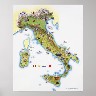 Kaart van Italië Poster