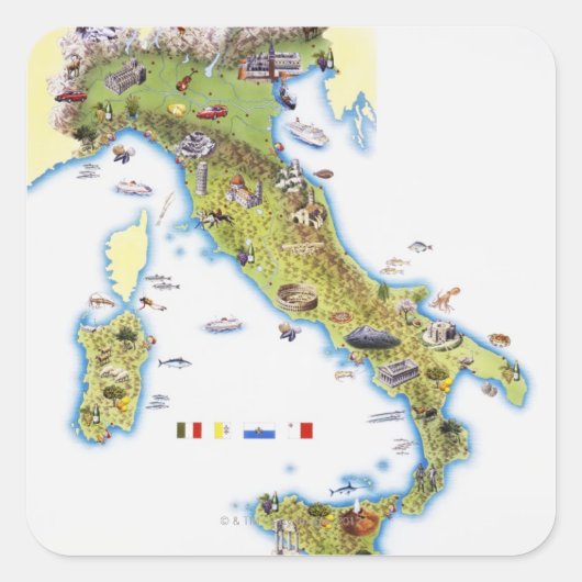 Kaart van Italië Vierkante Sticker (Voorkant)