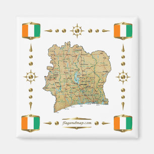 Kaart van Ivoorkust + Flags Magnet Magneet