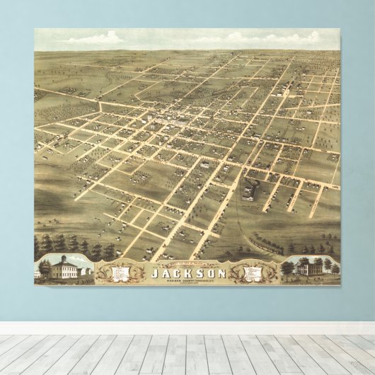 kaart van Jackson Tennessee (1870) Canvas Afdruk (Insitu (Houten vloer))