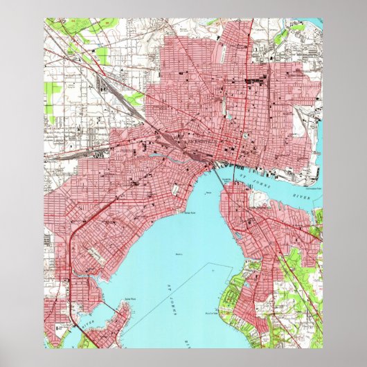 kaart van Jacksonville Florida (1950) Poster (Voorkant)