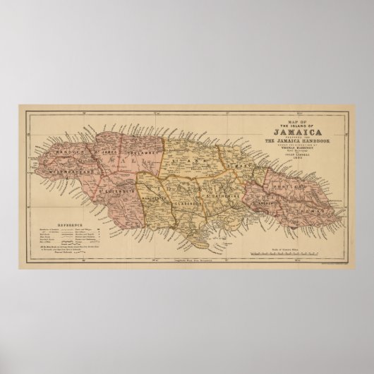  kaart van Jamaica (1893) Poster (Voorkant)