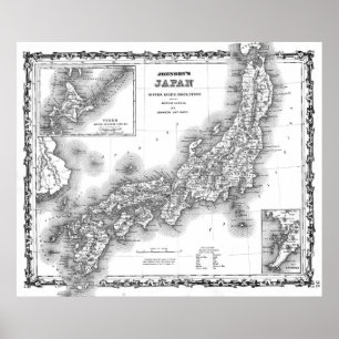  kaart van Japan (1855) BW Poster