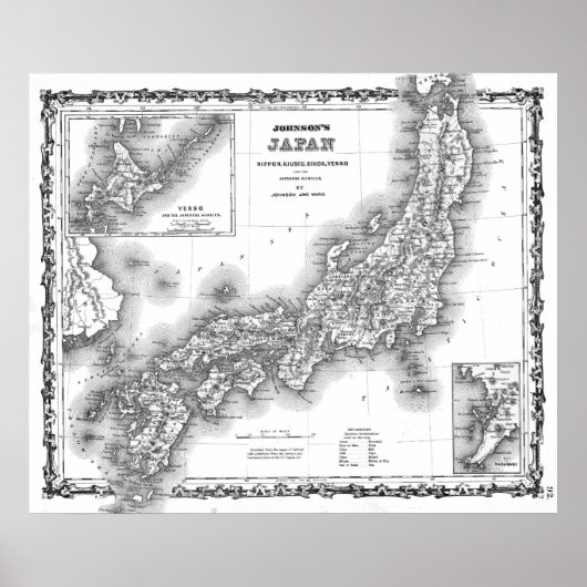  kaart van Japan (1855) BW Poster (Voorkant)