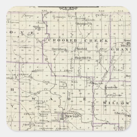 Kaart van Jasper County, Lawrenceville Vierkante Sticker (Voorkant)