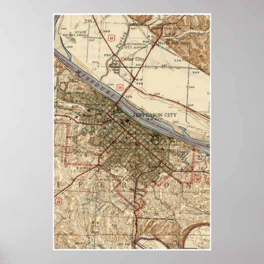 kaart van Jefferson City MO (1939) Poster (Voorkant)