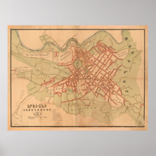 kaart van Jerevan Armenië (1920) Poster
