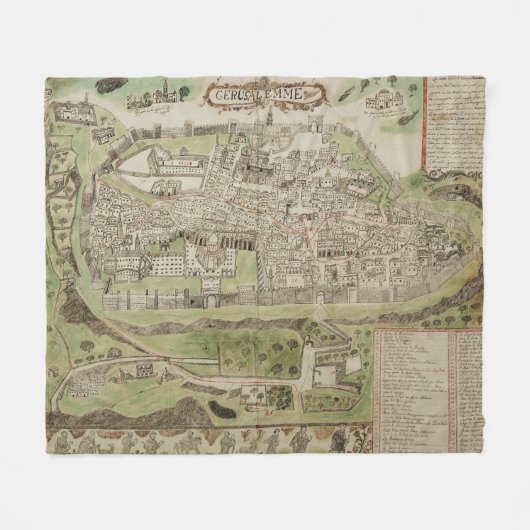 kaart van Jeruzalem Israël (16e eeuw) Fleece Deken (Voorkant (Horizontaal))