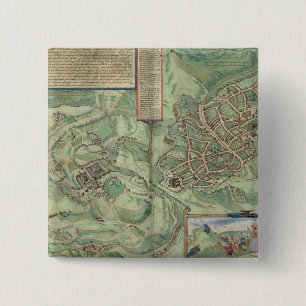 Kaart van Jeruzalem uit "Civitates Orbis Terrarum" Vierkante Button 5,1 Cm