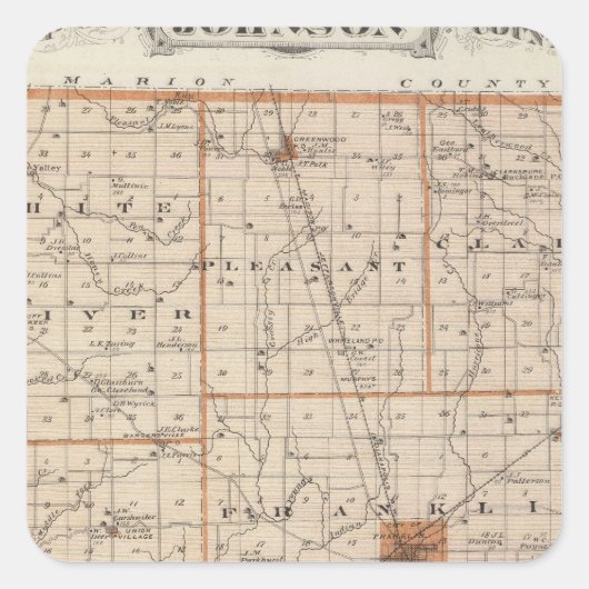 Kaart van Johnson County Vierkante Sticker (Voorkant)